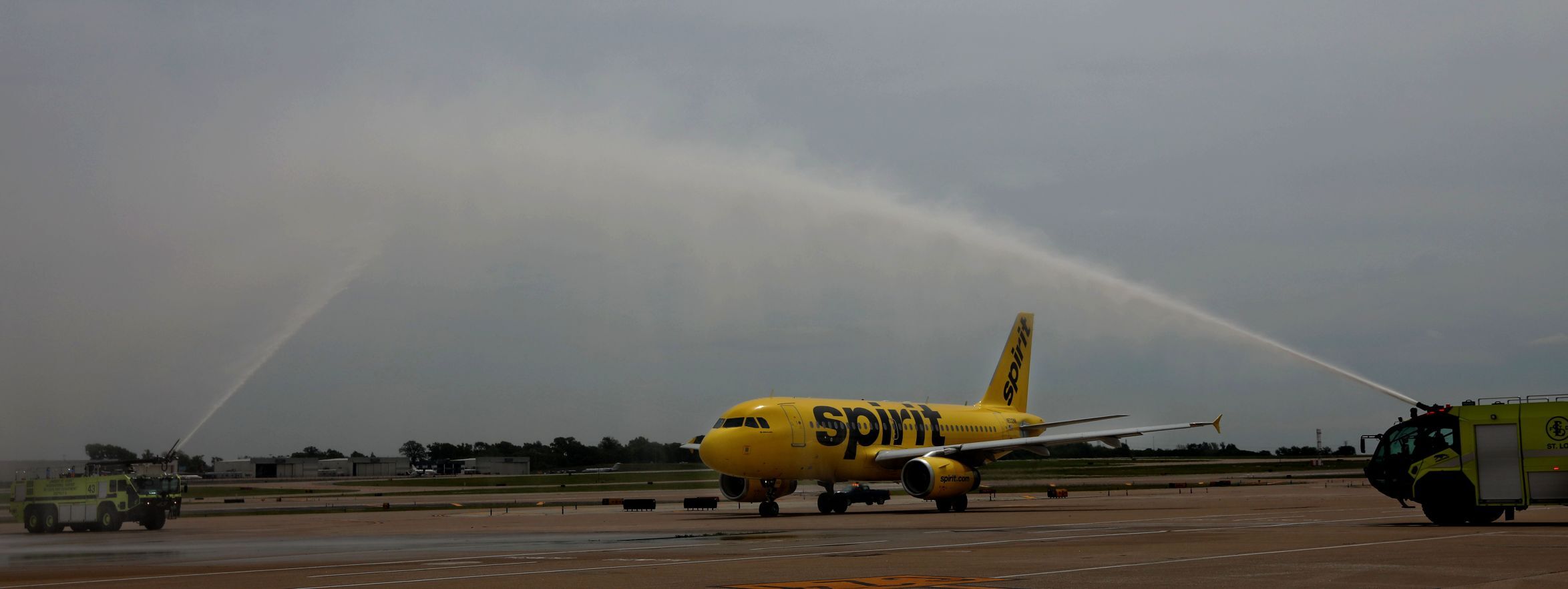 Spirit celebrates first STL departure with water cannon salute